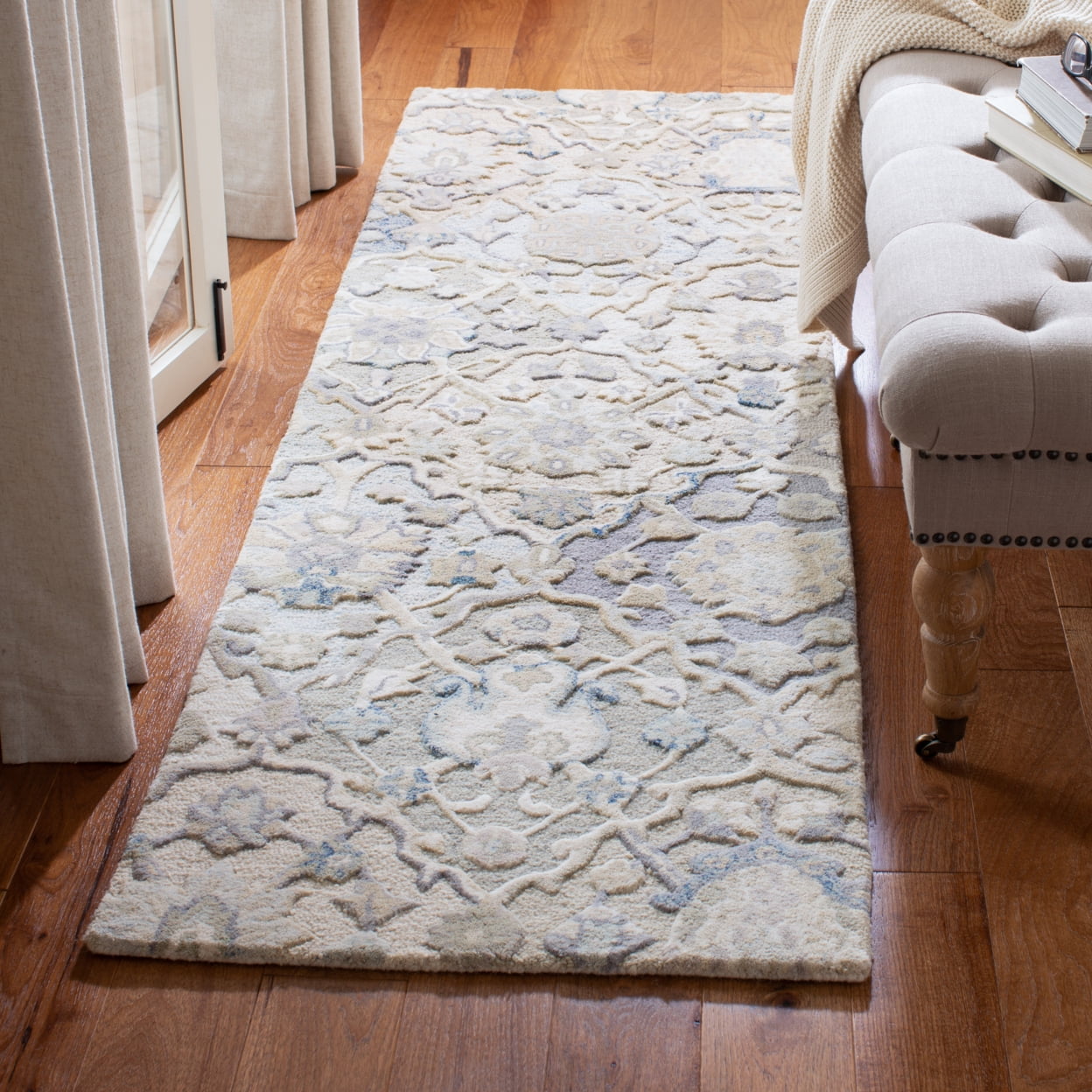 SAFAVIEH Glamour Charmaine Floral Wool Area Rug, Grey/Blue, 3' x 5'
