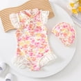 thumbnail image 4 of Glisme Bathing Suits For Girls 2Pcs Chinese Qipao Swimsuit With Hat Flutter Sleeve Chiffon Swimwear For Baby Toddler Summer Beach Swimming Outfit Size 2-3 Years, 4 of 6