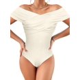 thumbnail image 1 of T-Shirt Femme oco 80'S Off Shoulder Tops Manches Courtes Casual Loose Fit Begie Medium, 1 of 1
