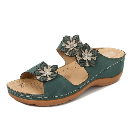 

Low Heels Wedges for Women Hollow Out Open-Toe Sandals Summer Bohemian Beach Sandals with Back Zipper