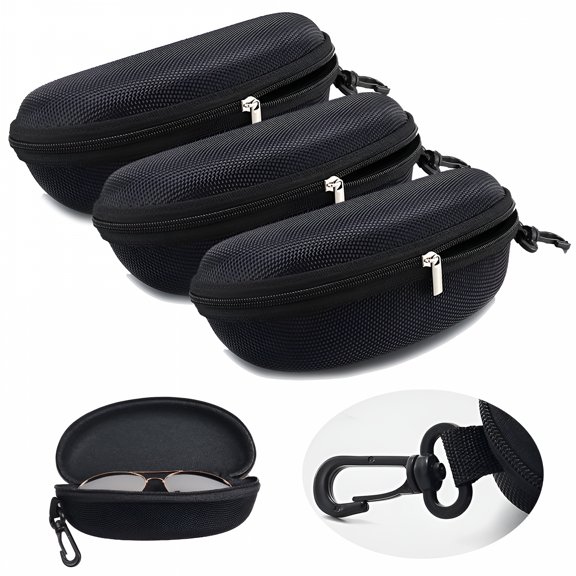 LAMIRO Hard Shell Sunglasses Case 3 Pack, Portable Travel Eyeglasses Carry Clamshell with Metal Zipper and Clip, Fits Large Glasses