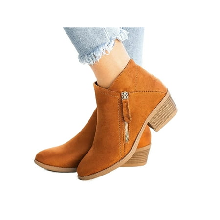 

Zodanni Women Fashion Ankle Boots Office Casual Faux Suede Stacked Heel Booties Comfort Breathable Round Toe Orange 8.5