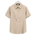 thumbnail image 5 of Cloaraye Womens Short Sleeve Tops Summer Linen Button Down Shirts Casual Work Office Blouse Solid Color V Neck T-Shirt, 5 of 6