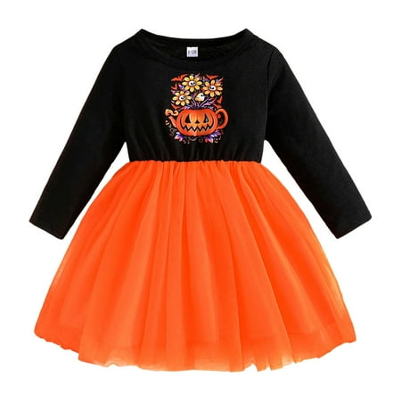 

Toddler Girls Long Sleeve Hallowmas Pumpkin Prints Dress Clothes Dress Girl Long Sleeve Fall Applique Dress Flower Girls Dresses Dress Baby Girls Kids Shoes Beach Dress for Girls Dress 12 Months Lace