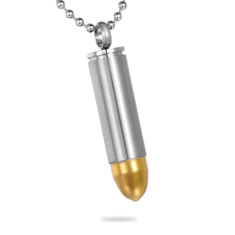 Aromita Jewelry Silver+Gold Bullet Cremation Jewelry Memorial Keepsake Ashes Urn Holder
