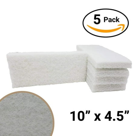 For Your Water Commercial-Grade Non-Abrasive White Cleaning Pad 5 Pack Large, Multi-Purpose 10 in x 4 1/2 in Scouring Pad Fits Universal Holders for Scrubbing Sinks, Tile, Windows and Fine (Best Way To Clean Large Windows)