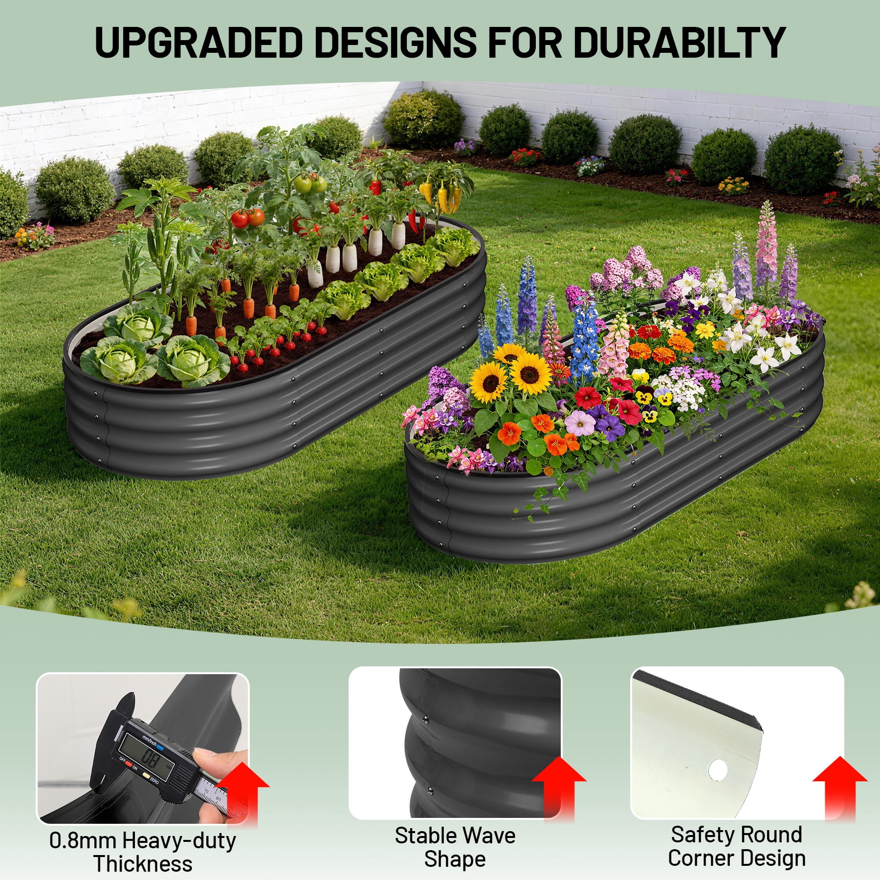 Oval Raised Garden Bed, 4x2x1 FT Galvanized Metal Planter Box for Outdoor, Large Oval Vegetable Bed for Flowers, Herbs & Succulents, Heavy Duty Steel Garden Bed for Backyard, Grey