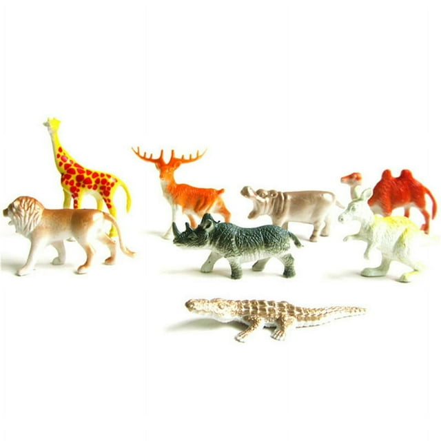 8PCS Plastic Zoo Animal Figure Tiger Leopard Hippo Giraffe Kids Animal Toys Gift