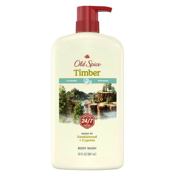 Old Spice Men's Body Wash Timber with Sandalwood, 24/7 Shower Fresh, 30 fl oz