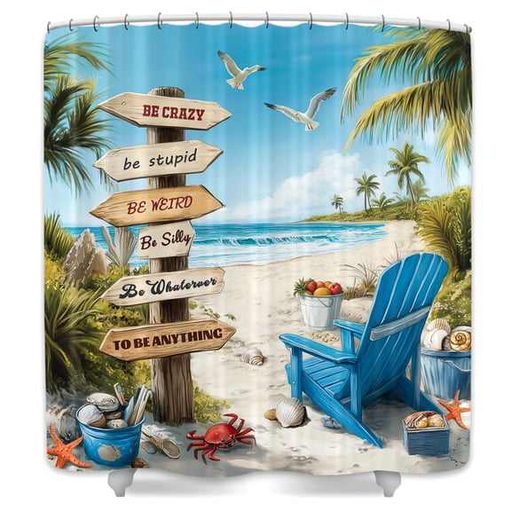Nautical Coastal Shower Curtain,Tropical Beach Palm Tree Seasides Seashell Art Printed Bathtub Curtain,Cute Summer Bathroom Decor with Hooks,69X70 in