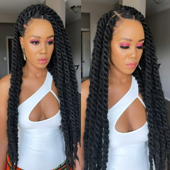 ToyoTress MarleyTwist Braiding Hair - 24 Inch 6 Packs Natural Black Long Marley Hair For Faux Locs, Afro Kinky Curly Marley Crochet Braids Synthetic Braiding Hair Extensions (24 Inch, 1B-6P)
