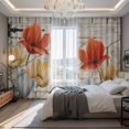 thumbnail image 2 of Retro Floral Blackout Curtains for Bedroom/Living Room, Pinch Pleated Black Out Curtains, Red Yellow Tulips Barm Doors Farmhouse Wooden Room Darkening Window Drapes with Hooks 2 Panels, 39"x70", 2 of 8