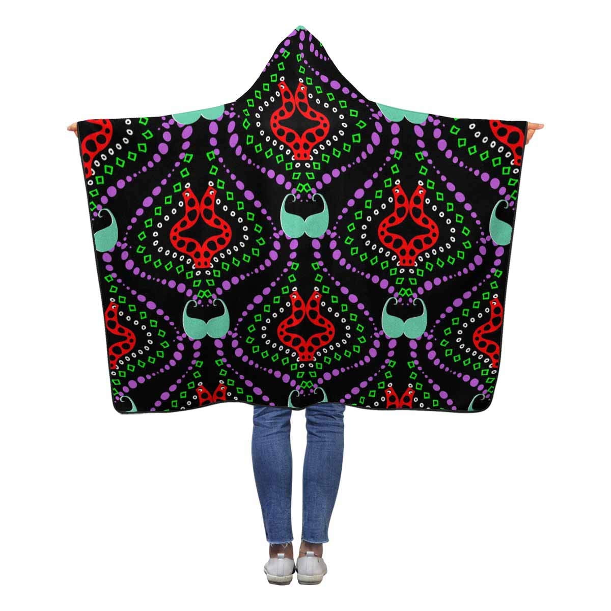 HATIART Paisley Green Black Hooded Blanket 50x60 inches Kids Girls Boys