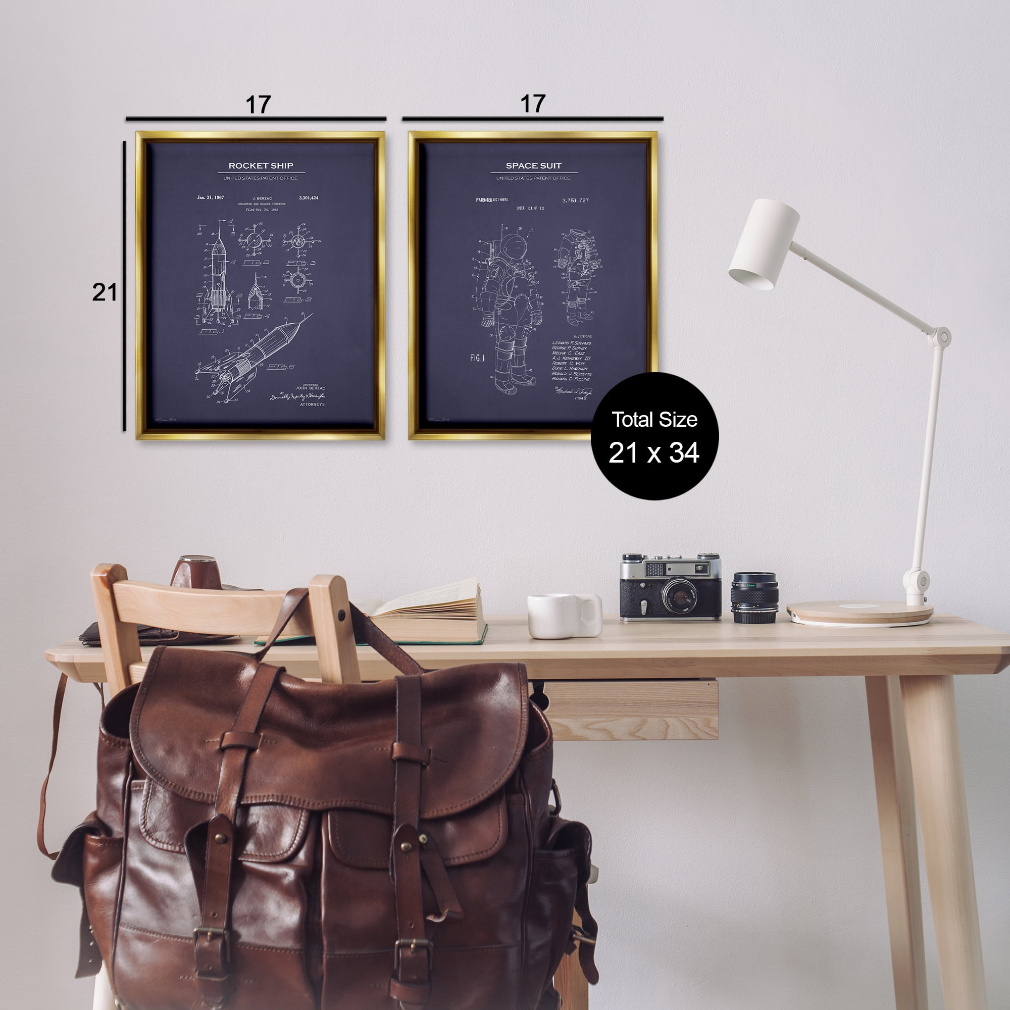 Stupell Industries Rocket Space Suit Diagram Education Painting Gold Floater Framed Canvas Art Print Wall Art, 17 x 21, Set of 2