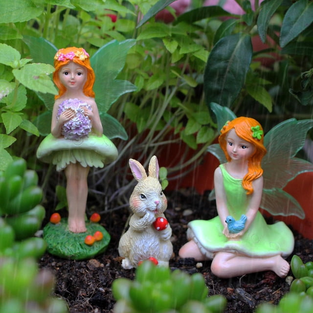 Figuritas de ángeles en miniatura, accesorios de jardín de hadas, figura de escritorio, mesa para chimenea, estatuas de resina de conejo para Patio y