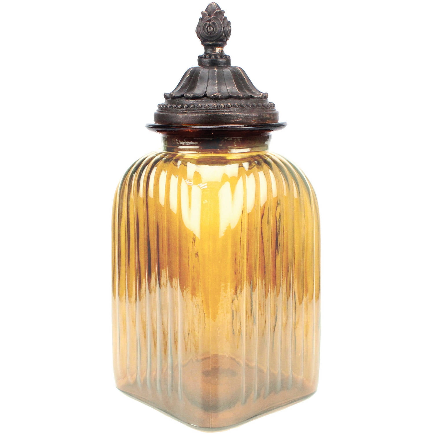 Small Amber Fluted Glass Canister