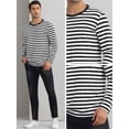 thumbnail image 5 of DARING DIVA Men's Striped Sweatshirts  Stripes Long Sleeve Casual T-Shirt S Black White, 5 of 6