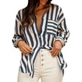 thumbnail image 3 of Guluxicc Women's Striped Shirts with Pocket Loose Long Sleeve V Neck Beach Tops for Summer Vacation Outfits, 3 of 5
