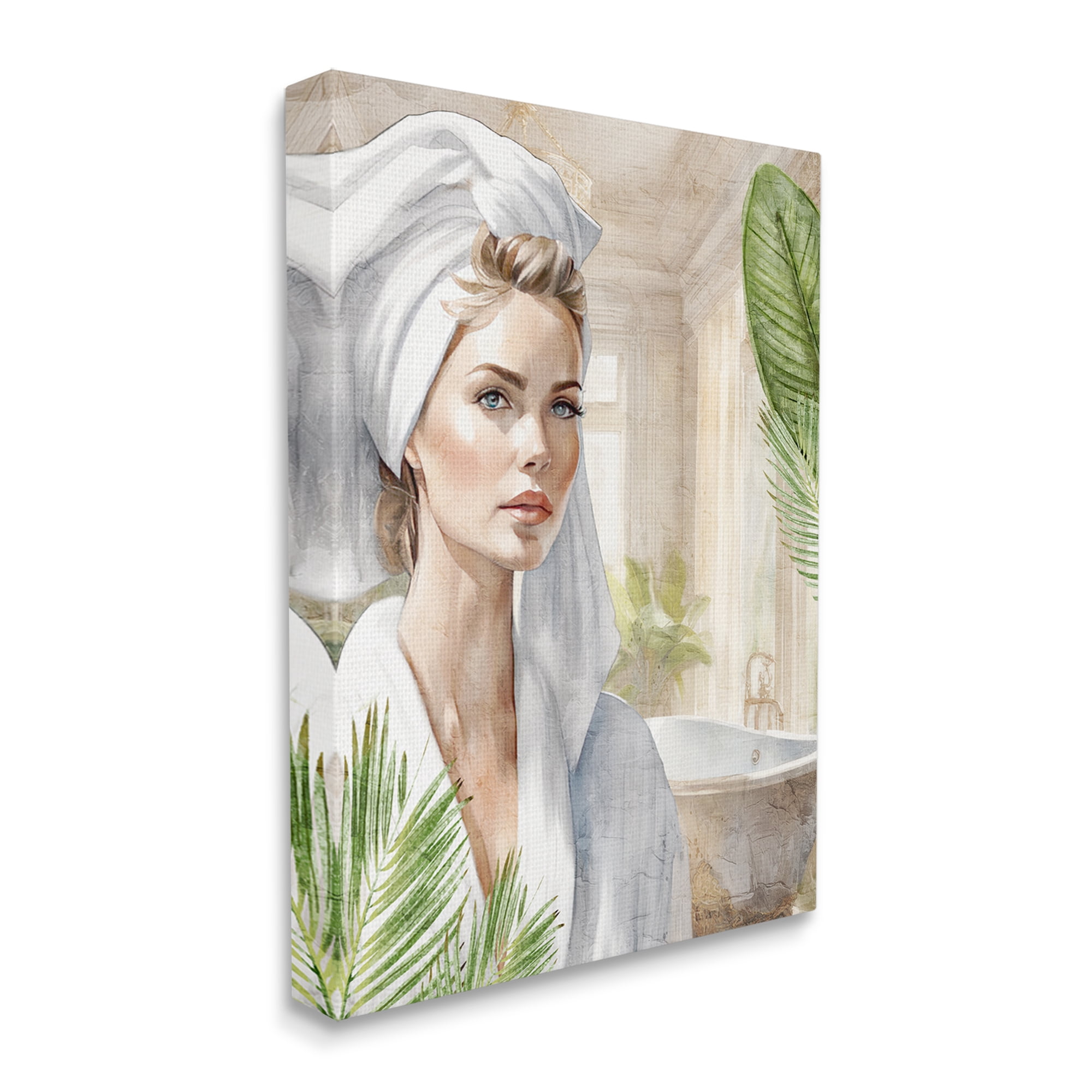 Stupell Industries Fashionista Bathroom Portrait Abstract Painting Gallery Wrapped Canvas Art Print Wall Art, 30 x 40