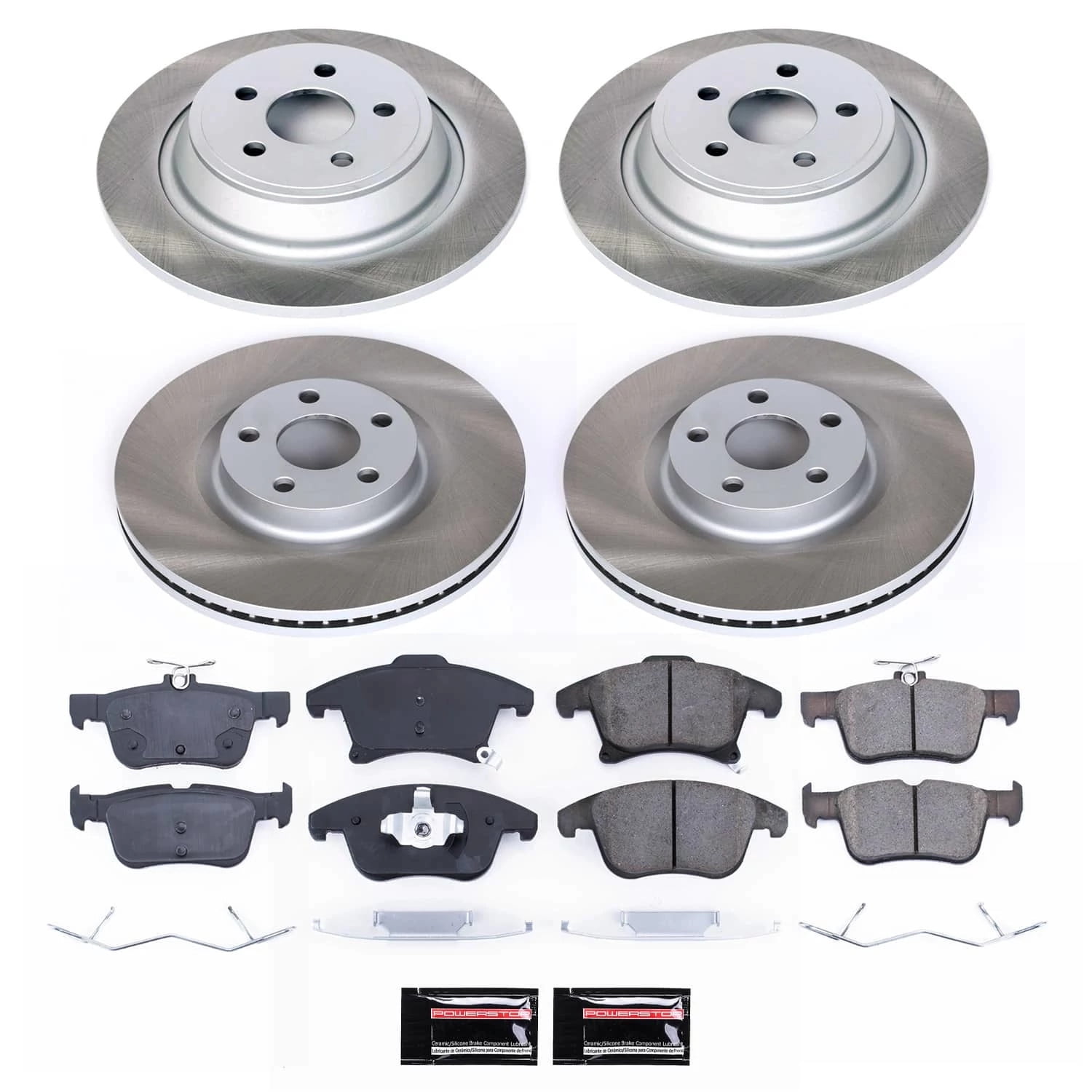 PowerStop Front and Rear Semi-Coated Rotor and Low-Dust Ceramic Brake Pad Kit SC7912