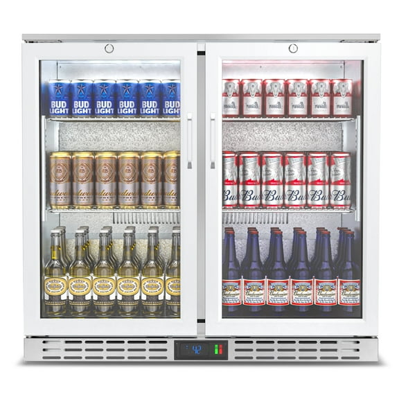 36 inch 7.4 cu.ft Back Bar Cooler Commercial Under Counter Beverage Refrigerator with 2 Glass Doors & LED Lighting, Stainless Steel Bottle Cooler for Home Bar Restaurant, Sliver, 115V, ETL Approved