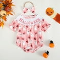 thumbnail image 2 of qiiinnHk Halloween Outfits for Baby Girls Ghost Pumpkin Bubble Romper Short Sleeve Smocked Bodysuit with Headband Clothes 3-6 Months,Red, 2 of 7