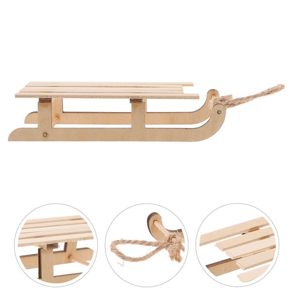 BESTYASH Mini Wooden Sled Ornament Beige Table Decoration for Christmas Holiday Party Home Decor 4.9×2×1in