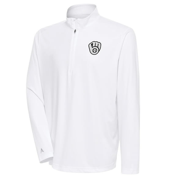 Men's Antigua White Milwaukee Brewers Metallic Tribute Quarter-Zip Top