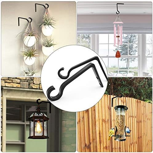 4Pack Hanging Plant Bracket 6inch Metal Plant Hook Shepherds Hook Decorative Wall Plant Hanger for Hanging Lanterns, Bird Feeder, Flower Basket, Home Decor Indoor & Outdoor (Black)