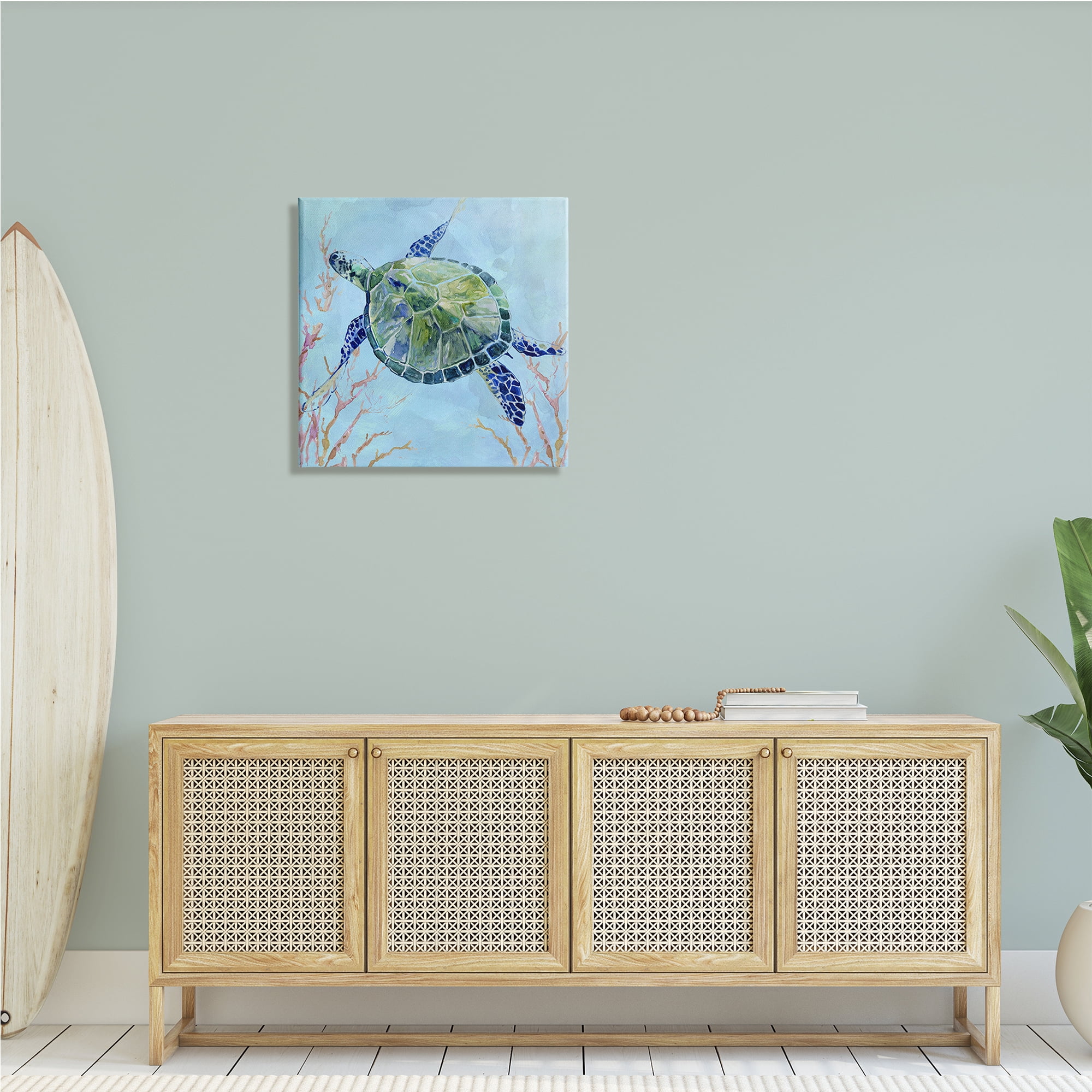 Stupell Industries Deep Sea Aquatic Tortoise Orange Kelp Water Turtle, 24 x 24, Design by Carol Robinson