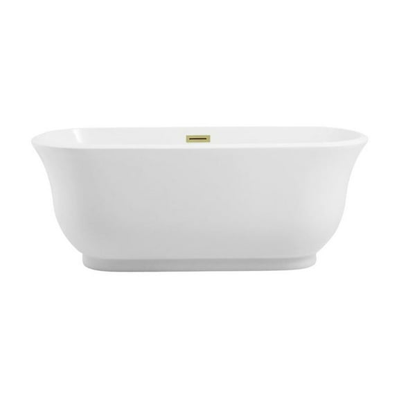Elegant Kitchen and Bath 59 inch Soaking Bathtub in Glossy White with Brushed Gold Trim