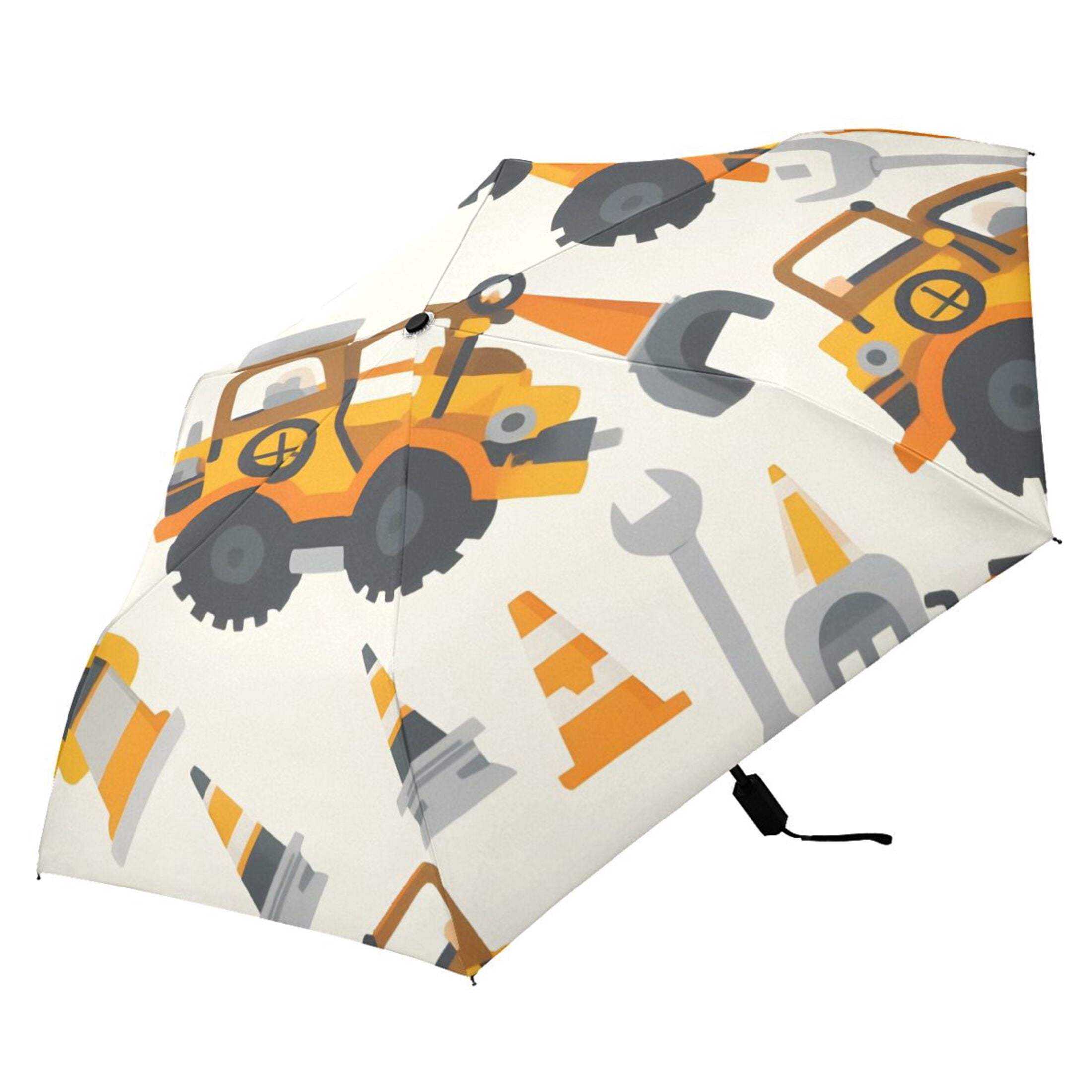 ALAZA Cartoon Vehicles Trucks UPF 50+ Compact Folding Umbrella for Rain Travel Umbrella Packable