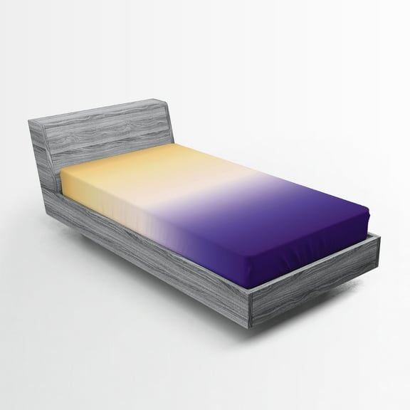 Ambesonne Ombre Fitted Sheet, Creative Color Change, Twin Size, Dark Mustard Blue Violet