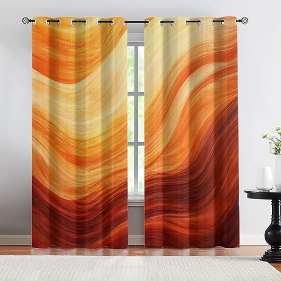 Burnt Orange Curtains, Gradient Orange Curtain & Home Decor, Striped Textured Blackout Curtains for Living Room Bedroom Window Treatments 26"W x 45"L (Pack of 2)