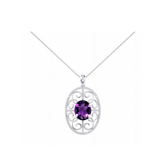 RYLOS Necklace White Gold 14K Halo Designer Style Necklace Gemstone &  Diamonds Pendant With 18" Chain 12X10MM Amethyst February Birthstone Womens Jewelry Gold Necklace