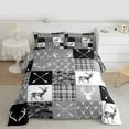 thumbnail image 2 of jejeloiu Geometric Chekc Grid Queen Comforter Set,Jungle Wildlife Deer Bedding Sets,Lake House Bedding Comforter Set For Teens,Breathable Home Decor Reversible,3 Pieces, 2 of 8