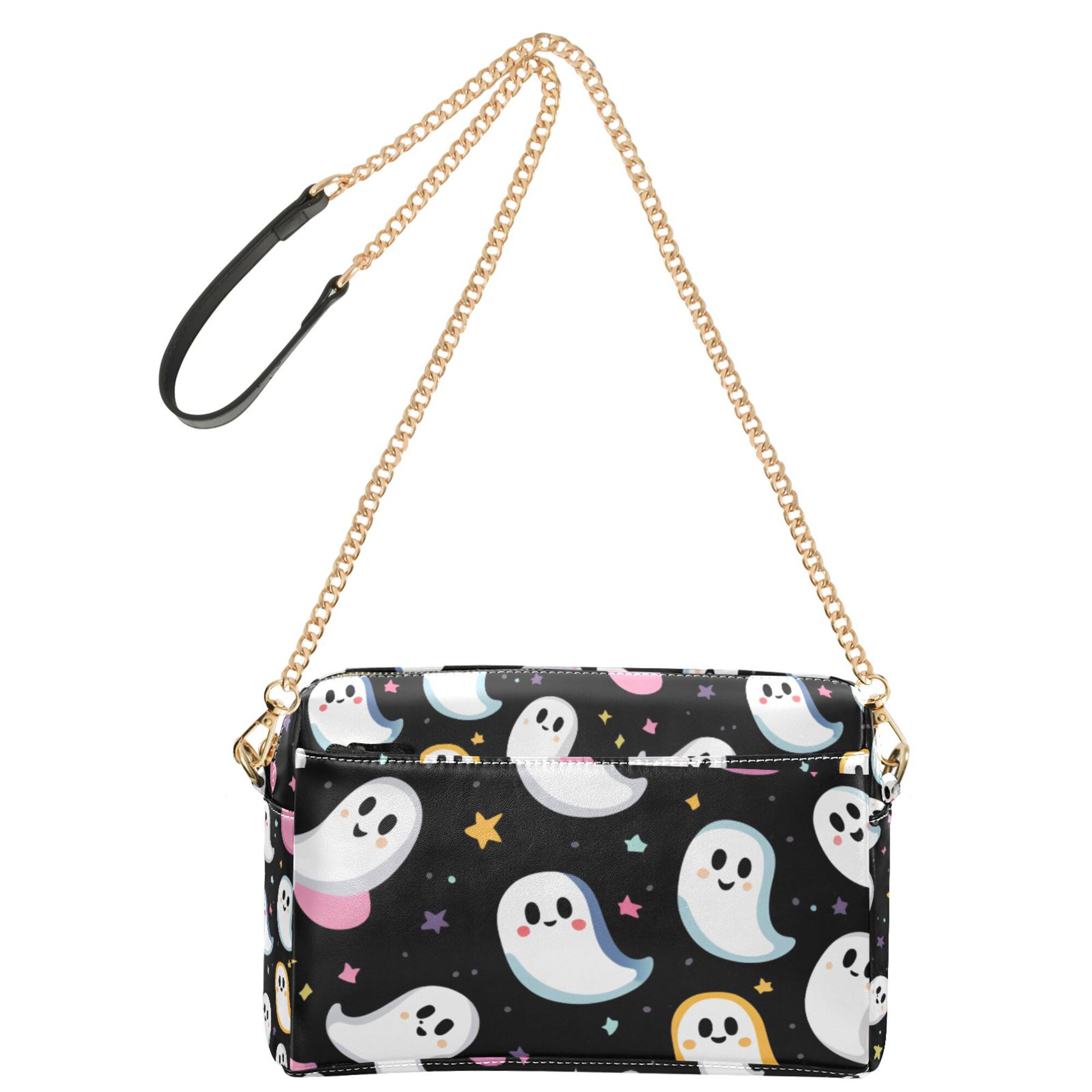 FORMRS Women Crossbody Purse with Chain Strap Vegan Leather Shoulder Handbag, White Halloween Ghost