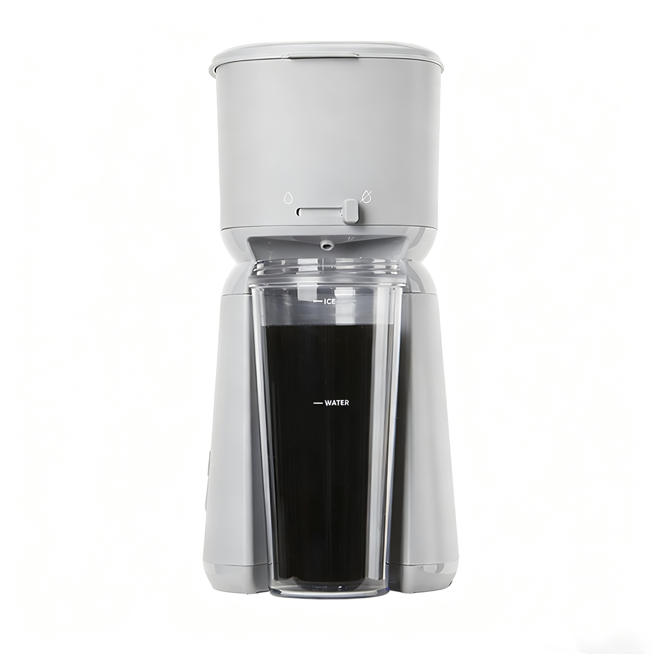 Mainstays Single Serve Iced Coffee Maker, Soft Silver, with Reusable Filter and Travel Tumbler