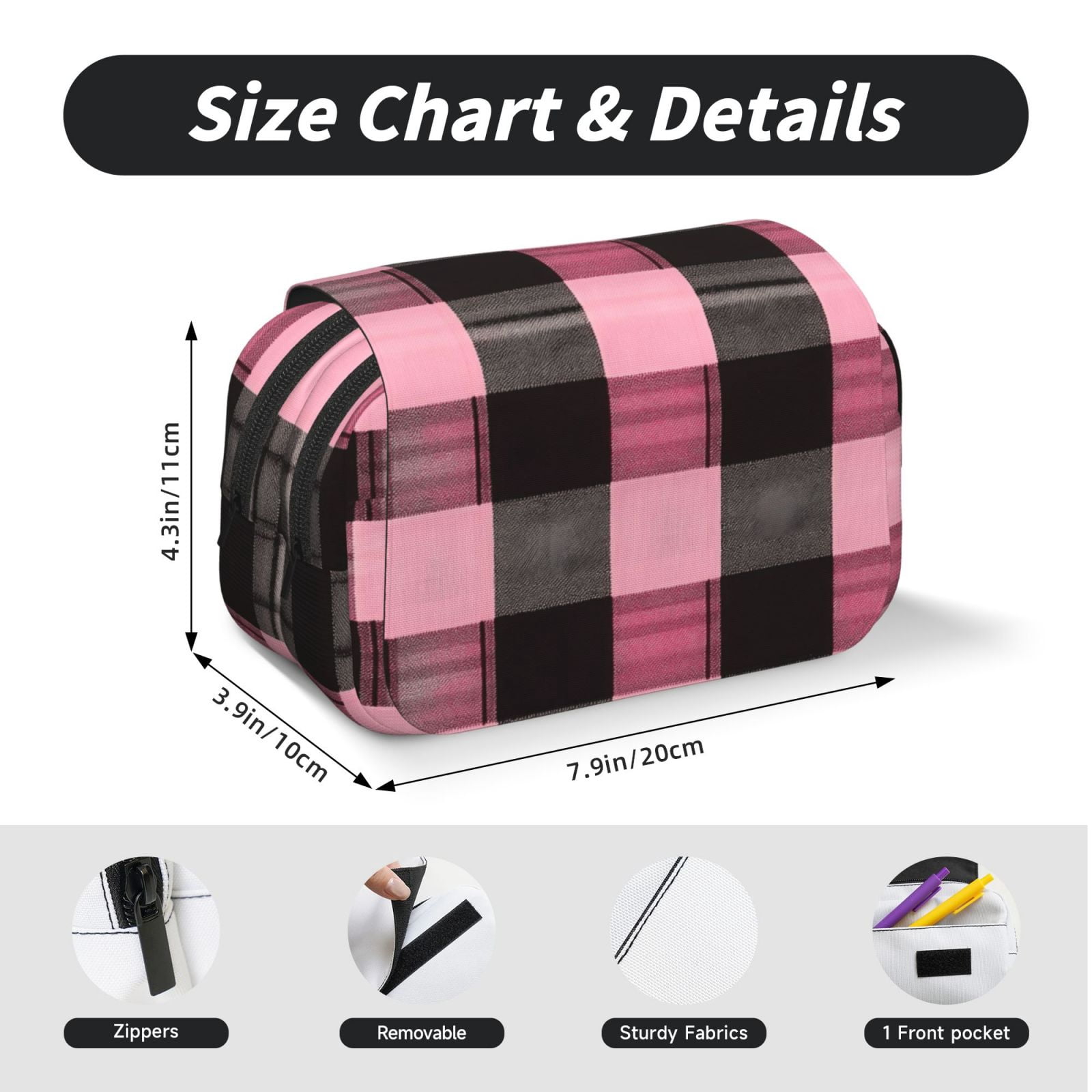 Large-Capacity Flip-Top Double-Layer Pencil Case, Multi-Functional Pocket Pen Case, Durable Stationery Organizer Hotpink Buffalo Plaid Check Tartan Scotland_4