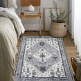 thumbnail image 4 of Wonnitar 3'x5' Boho Tribal Entryway Rug, Washable Area Rug for Kitchen Non Slip Stain Resistant, Low Pile Vintage Oriental Throw Rug for Bedroom Bathroom Laundry Room, Gray, 4 of 7