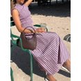 thumbnail image 5 of Lilac Purple Smocked Ruffle Sleeve Vertical Striped Maxi Dress For Women, 5 of 9