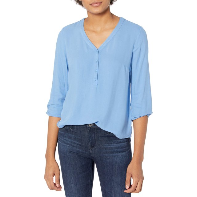 Amazon Essentials Camisa de Manga 3/4 con Botones para Mujer, Color Azul francés, Talla S