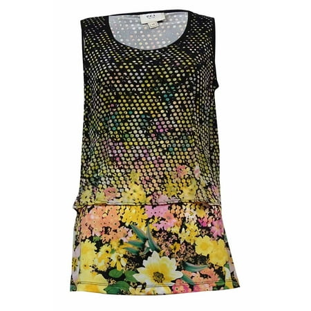 Luxury Cowl Neck Top - ECI Women's Scoop Neck Mesh Overlay Jersey Top (XS, Baby Yellow/Pink)