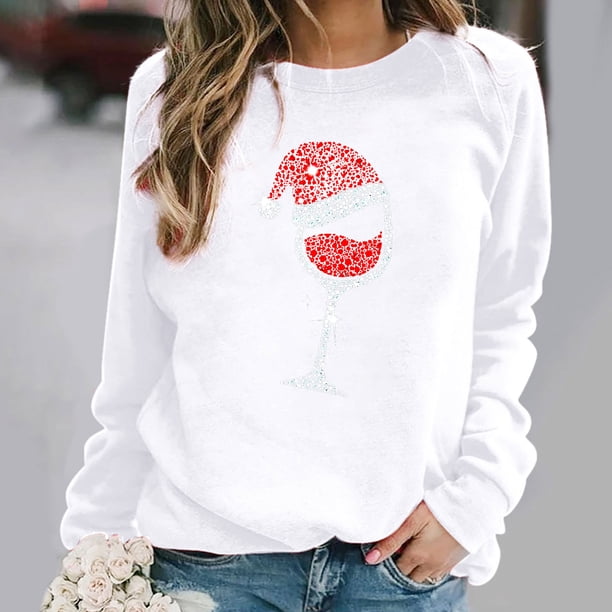 Pntutb Moda Mujer Casual O-cuello Navidad Impresión de manga larga Sudadera Pntutb Pntutb-2959