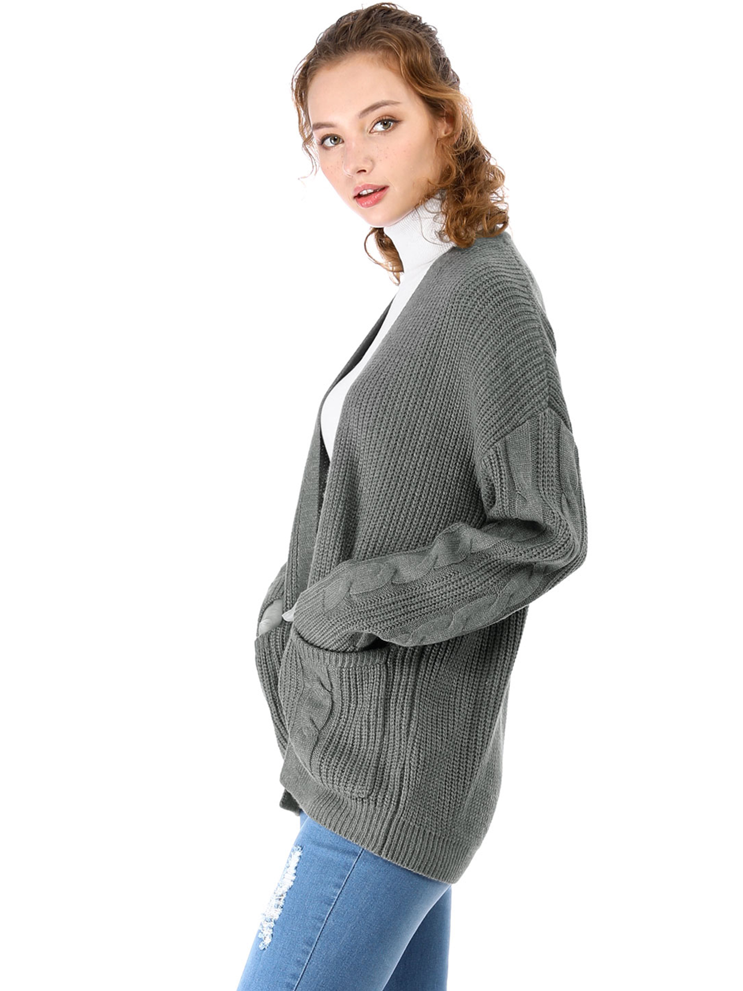 women's cable knit cardigan with pockets