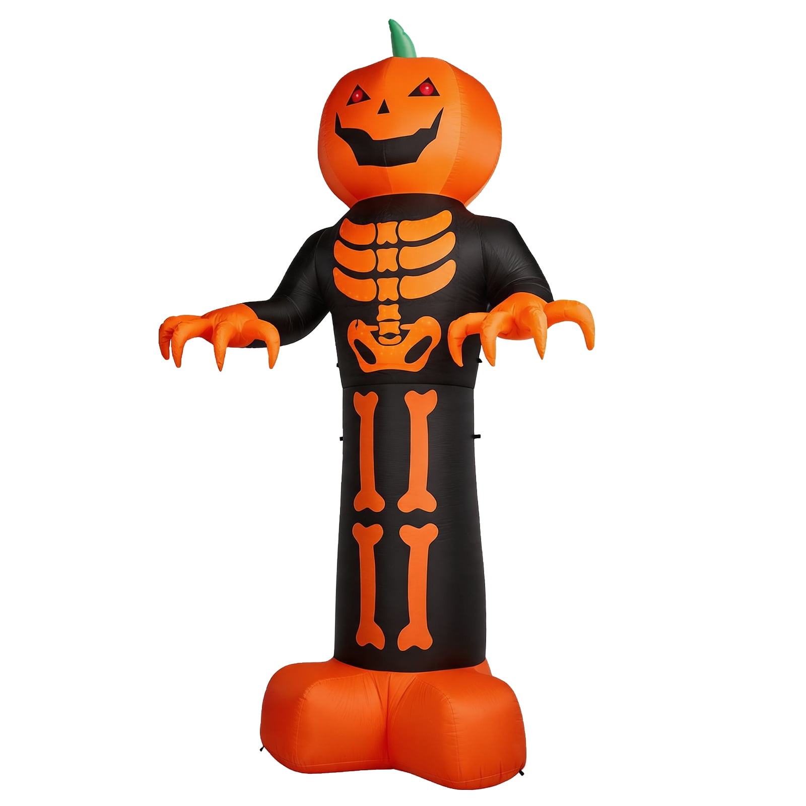 12ft Inflatable Halloween Decor with Skeleton Ribs, Pumpkin & Grim Reaper, 3 LED Lights + 115 Count String Lights, Black & Orange, 12V 2000mA US Power Adapter