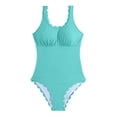 thumbnail image 5 of LEKWK One Piece Swimsuit Women Scalloped Trim Monokini Ribbed Texture Scoop Neck Modest Coverage One Piece Beachwear Swimming Summer Vacation, 5 of 6