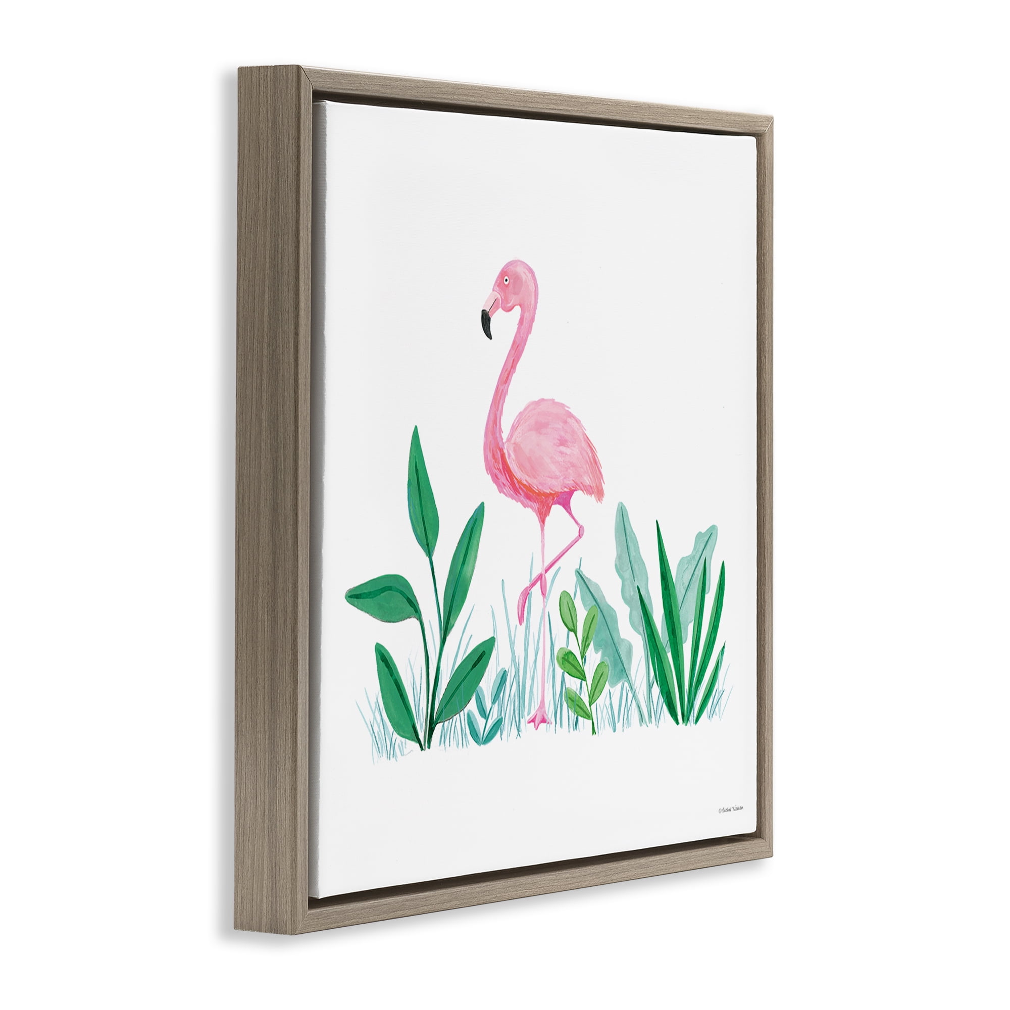 Stupell Industries Summer Flamingo & Fronds Animals Painting Brown Floater Framed Canvas Art Print Wall Art, 25 x 25