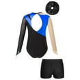 thumbnail image 5 of iiniim Kids Girls Sparkly Rhinestone Mesh Long Sleeve Gymnastics Leotard Skating Jumpsuit with Shorts Hair Band Royal Blue&Black 8, 5 of 7