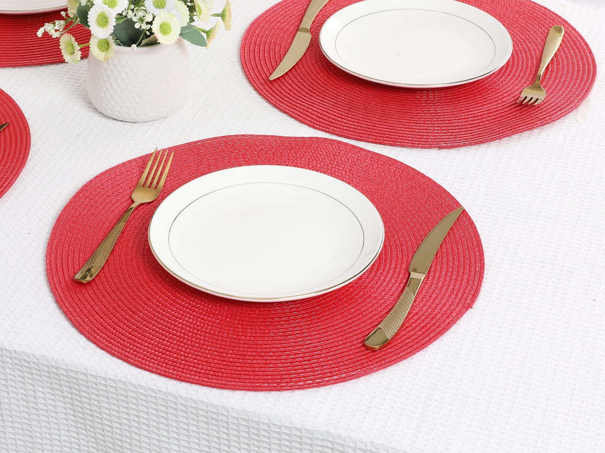 Unique Bargains Rustic Placemats Set of 6 Woven Placemats Red